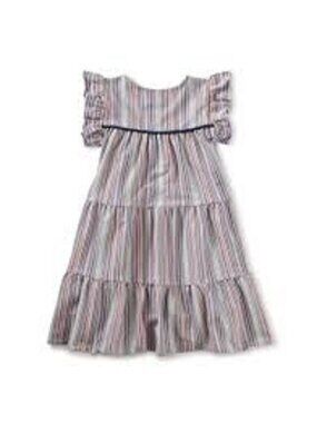 Tea Collection Tassel Tiered Striped Dress Girls size 6 Blue Pink Yellow Ruffle